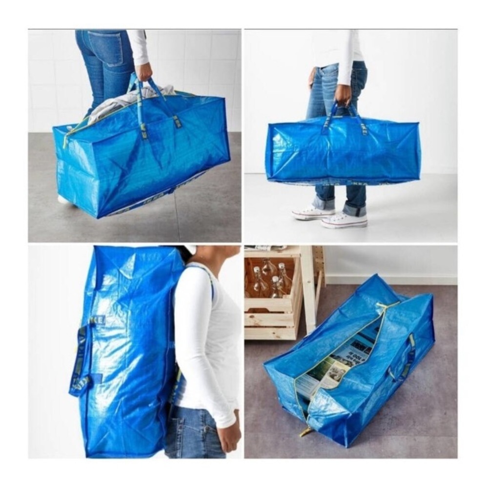 2 IKEA Reusable Frakta Zipper Tote Bags Large Backpack Bag NEW NWT